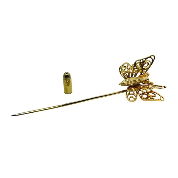 Gold Tone Butterfly Stick Pin With Double Layered Wings & Secure Clutch (1090) - Picture 6 of 6